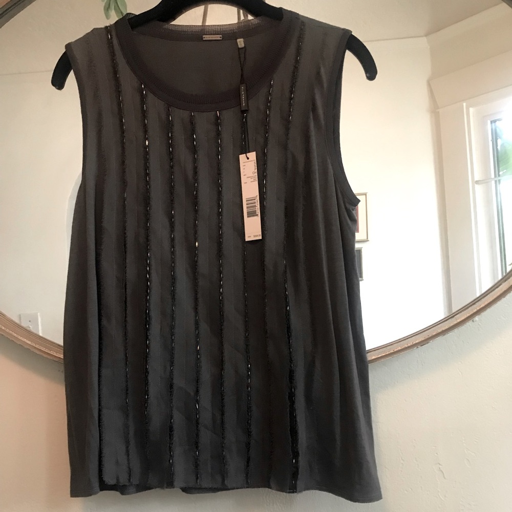 Elie Tahiri Jemima sleeveless chiffon embellished blouse with vertical beading
